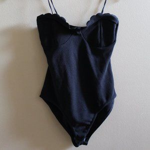 Boohoo: black bodysuit ruffle top